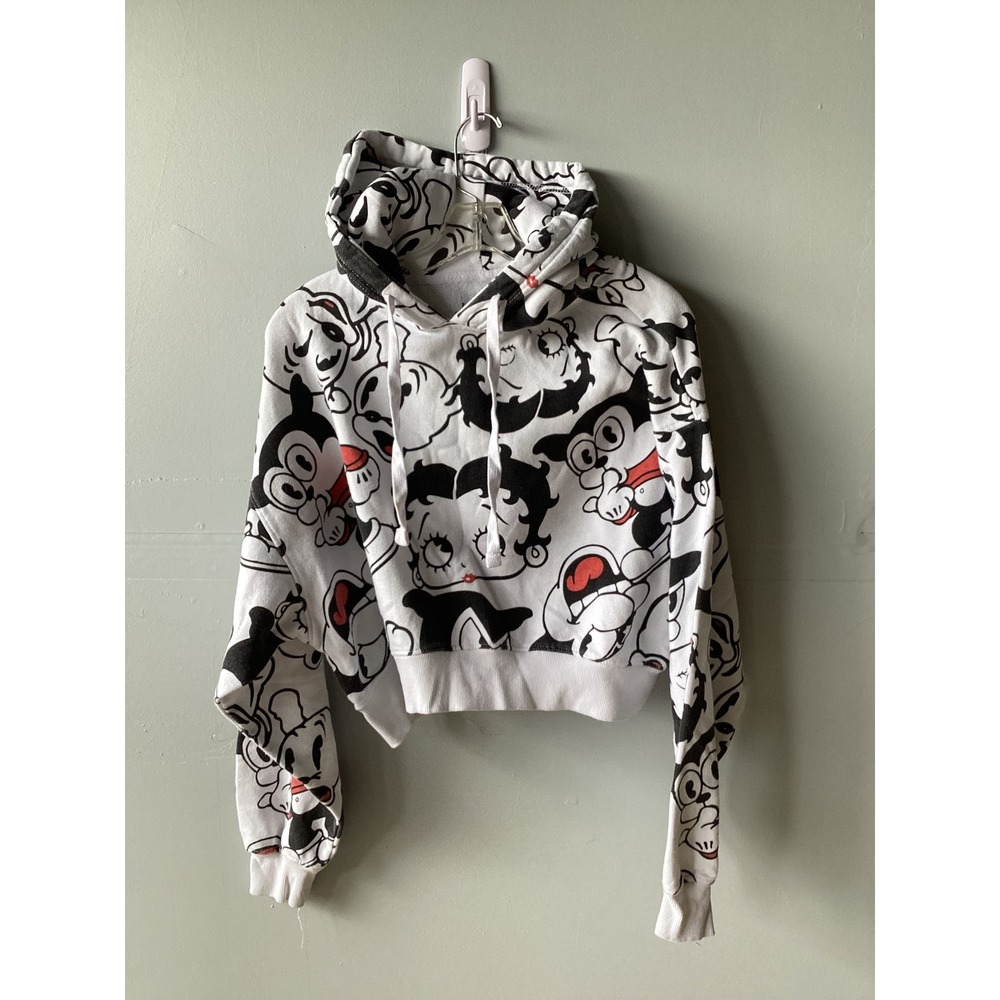 Fleischer Studios Betty Boop All Over Print Cropped Hoodie White Black XS